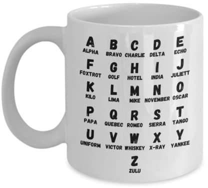 NATO Alphabet-Tasse, Militär-Alphabet, phonetische Kaffeetasse, Geschenke für Luftfahrt, Büroangestellte, Armeepersonal, Weiß, 325 ml
