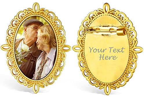 Custom4U Charme Rond pour Bouquet de Mariée Broche Épingle Or Photo Personnalisé Cadeau Mariage
