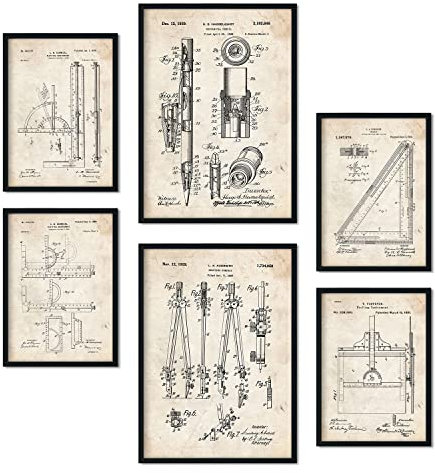 Nacnic Set von 6 Plakaten mit Messwerkzeug Patenten. Plakate mit Retro-Patentabbildungen. Inneneinrichtung im Vintage-Stil. Grösse A4 und A3. Ohne Rahmen.