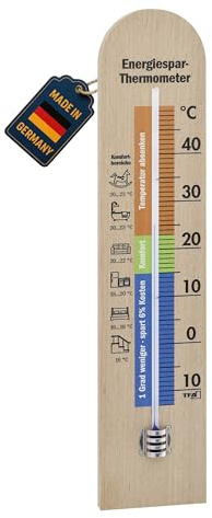 TFA Dostmann Energiespar-Thermometer, 12.1055.05, Innenthermometer, mit Energiespar Tipps, Komfortbereich, Temperaturüberwachung, Buche