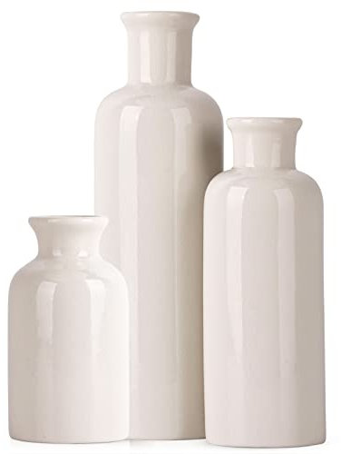 Keramikvase 3-teiliges Set, Bauernhaus-Dekor, weiße Keramik, kleine Vase für Landhausdekoration, Wohnzimmerdekoration, Tischdekoration, Kamin und Eingangsdekoration