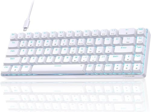 TMKB T68SE Gaming Keyboard, 60% Mechanical Keyboard, LED Backlit Ultra-Compact 68 Keys Wired Mini Keyboard with Separate Arrow/Control Keys for Windows Laptop PC Gamer Typist with Blue Switch-White