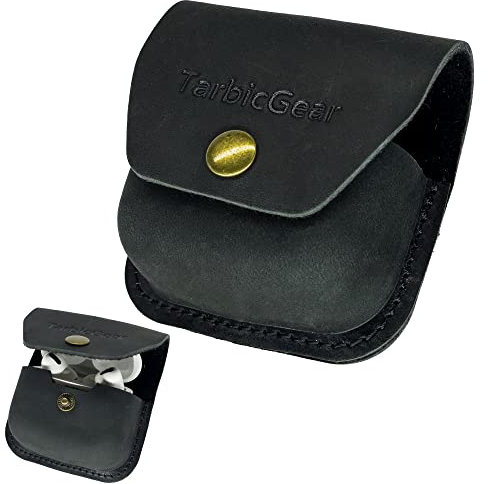 TarbicGear Airpod-Hülle mit Gürtelclip, Universal-Leder-Gürtelholster für Airpod Pro, Samsung Galaxy Buds und Beats Studio Buds, Echtleder-Ohrstöpsel-Tasche für Gürtel, Schwarz