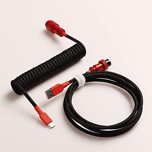 Spiralkabel Mit Abnehmbarem Aviator Anschluss Doppelt Ummanteltes USB-C Kabel Für Benutzerdefinierte Mechanische Gaming Tastaturen (Color : Red Plug Black)