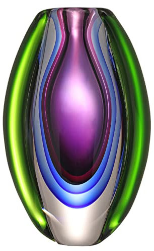 Luxury Lane Sommerso - Jarrón de Cristal Ovalado soplado a Mano para decoración de centros de Mesa, Color Morado, 8.5 Pulgadas de Alto
