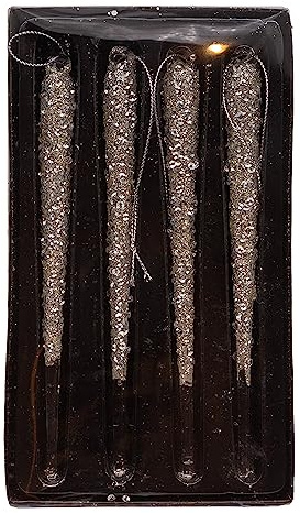 Kurt Adler 7 Zoll Eiszapfen aus Glas mit silbernem Glitzer, 4-teiliges Set