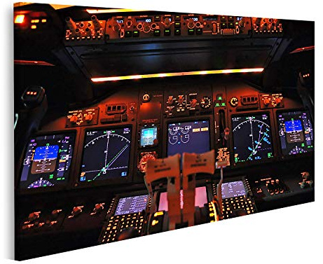 islandburner Bild auf Leinwand Cockpit Instrumententafel Boeing 737 Wandbild Poster Bilder 80x40cm