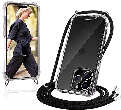 JProtect für iPhone 14 Pro Max Hülle mit Band – Handyhülle zum Umhängen mit Band in Schwarz – Handykette iPhone 14 Pro Max Kordel Hülle mit Kette/Schnur – Schützendes Case