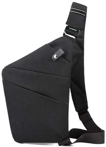 VADOO Sling Bag - Borsa a tracolla antifurto per uomo e donna, Nero-grande, Large, Portatile
