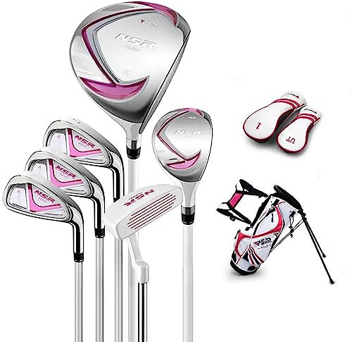 PGM Golf Club Set - Junior Complete Golf Club Set for Kids Children - Right Handed - Driver(#1), Hybrid, Iron(#7,#9,#S), Putter, Golf Stand Bag