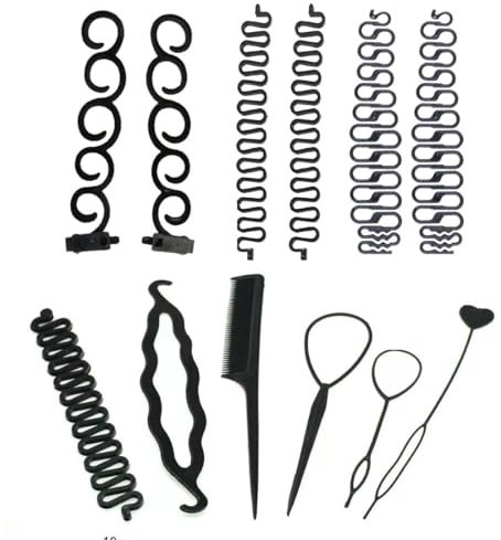 PLABBDPL 12 pcs Haare Frisuren Hilfe Set, Haar Zubehör DIY Kit,Knotenringe für Haarstyling, Haargeflecht Werkzeug für Mädchen, Dutt Bun Frisur Maker Werkzeug, Hair Braid Tools