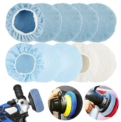 10Pcs 9 to10 Inch Car Microfiber Polisher Bonnets Polishing Pads Wax Wash Buffer for House Auto Polisher Pads for Orbital Buffer Polisher