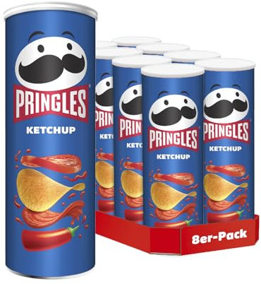 Pringles Ketchup (8 x 165 g) – der unwiderstehliche Snack-Klassiker in der praktischen Dose – knackige Chips mit Ketchup-Geschmack – Pop. Play. Eat.