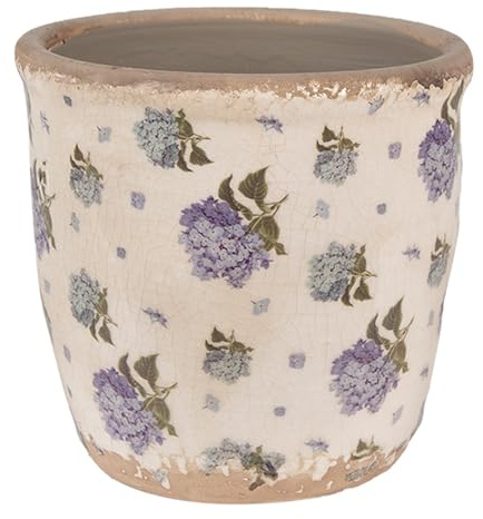 Clayre & Eef Blumentopf Ø 13x12 cm Beige Blau Keramik Blumen Innenblumentopf