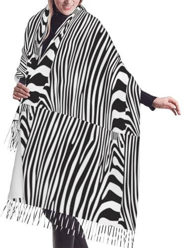 GRatka Schal, Tier-Zebra, Unisex-Schal mit Fransen, groß, warm, weich, Kaschmir-Gefühl, Tücher, 196 x 68 cm