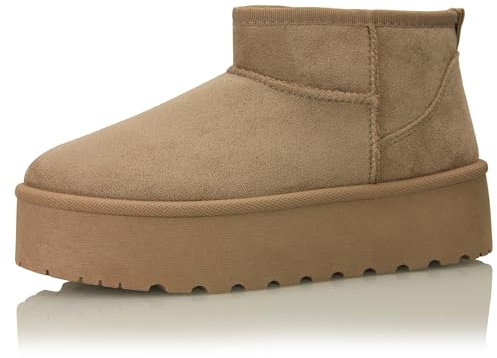 Procity Damen Stiefeletten Warm Gefüttert Plateau Boots mit der Profilsohle Khaki 39