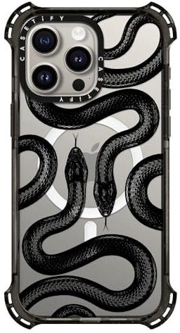 CASETiFY Bounce Case for iPhone 15 Pro Max [6X Military Grade Drop Tested / 21.3ft Drop Protection/Compatible with Magsafe] - Black Kingsnake - Clear Black