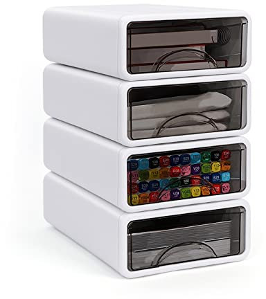 4 Cajas Apilables para Cajones de Escritorio, Organizadores de Plástico para Oficina, Escuela, Hogar, Tocador