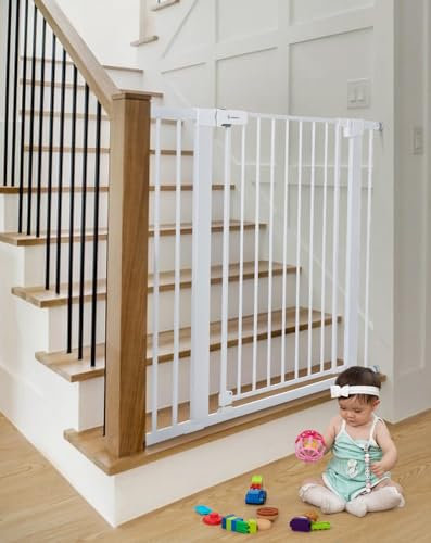 COMOMY Türschutzgitter Extra Hoch, 75-103cm Treppenschutzgitter ohne Bohren, Türgitter für Baby, Kinder, Hund und Katze, 91,5cm Hoch - Weiß