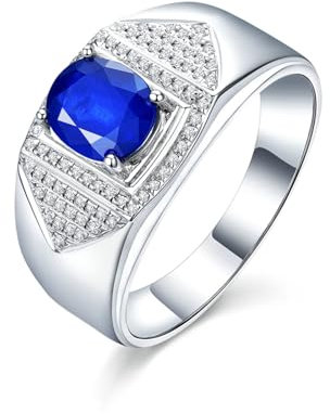 ANAZOZ Herrenringe Weißgold 750, Eheringe für Mann Echtschmuck mit Labor Saphir 1,3 Karat und Moissanite größe 70 (22.3)