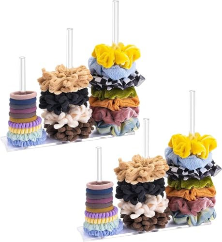Meiqils 2-Packung 3-Tier Acryl Scrunchie Halter Stand, Haar Zubehör Organizer, Clear Hair Tie Organizer Lagerung für Frauen Teen Girls Geschenke Trendy Zeug, Haar Krawatte Store Scrunchie Halter