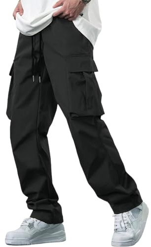 YAOBAOLE Pantalons Cargo Homme Coton Pantalon de Travail avec Multi Poches Taille Elastique Cordon de Serrage