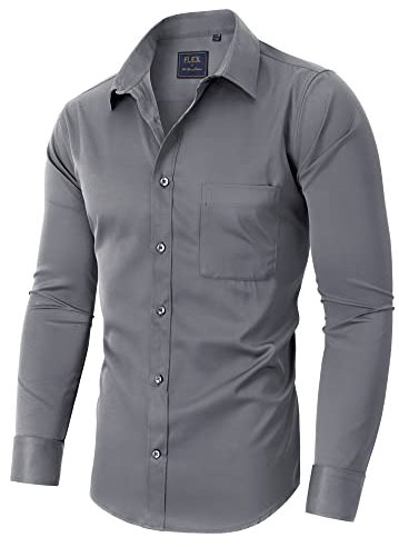 siliteelon Herren Hemd Langarm Stretch Freizeithemd Büro Arbeit Businesshemd Regular Fit Anzughemd Unifarben Shirt Grau M