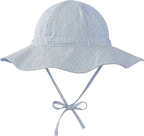 Durio Sonnenhut Baby Hut Kinder Verstellbarer Faltbare UV-Schutz mit Verstellbarem Bindebändern und Breite Krempe Dunkelblau Streifen 0-6 Monate (Tag Size XS)