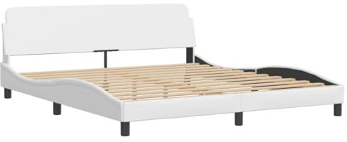 vidaXL Bettgestell Dover, Bett mit Lattenrost, Bettrahmen in Wellenform, Doppelbett Polsterbett Schlafzimmerbett, Weiß 180x200cm Kunstleder