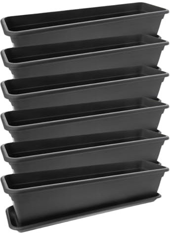 SUSTANIA 2friends - Set di 6 fioriere da balcone, 80 cm, con sottovaso, in plastica, produzione europea, colore: antracite