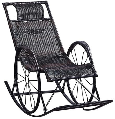 JIESOO Rattansessel Outdoor-Schaukelstuhl Nickerchen-Loungesessel Erwachsene, Schaukelstuhl for Alte Männer, Indoor-Freizeit-Sonnenliege, Gartenliege