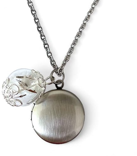Foto Medaillon Halskette mit Pusteblumen Anhänger - Farbe Rosegold - Kette 70cm - Naturschmuck - Exklusive Geschenkbox (Ohne Gravur und Fotoservice/Farbe ALTSILBER)