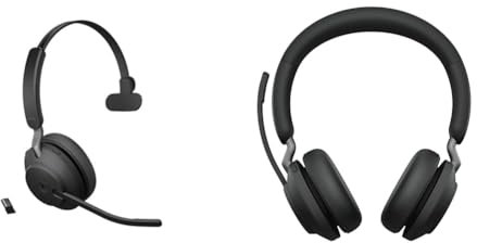 Jabra Evolve2 65 Wireless PC Headset & Evolve2 65 Wireless Headset – Noise Cancelling Microsoft Teams Zertifizierte Stereo Kopfhörer mit Langer Akkulaufzeit – USB-A Bluetooth Adapter – Schwarz