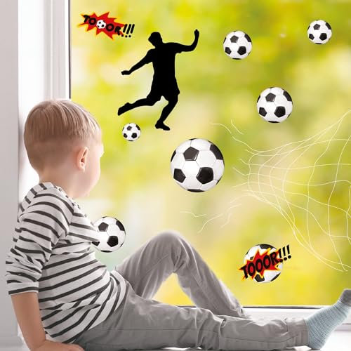 Wandtattoo Loft Fensterbild Kinderzimmer Junge Fussball Motiv – A3 Bogen Wiedervendbar – Fensterdeko Kinderzimmer, Fußballspieler, Fußballnetz, Fußballfan, Deko Kinderzimmer Jungen, Fensteraufkleber