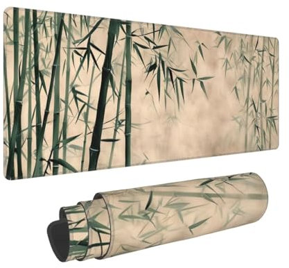 Grand Tapis de Souris de Jeu 700x300x3mm Multifonction Mouse Pad, avec Bords Cousus, Base en Caoutchouc Naturel antidérapant Durable Tapis de Clavier Forêt de bambous Tapis de Bureau pour Gamer E-755