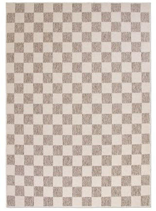 In- & Outdoor Teppich – 160 x 220 cm Schachbrettmuster – Wetterfest & rutschfest, UV-beständiger Kurzflorteppich – Ideal für Balkon, Terrasse, Küche & Camping