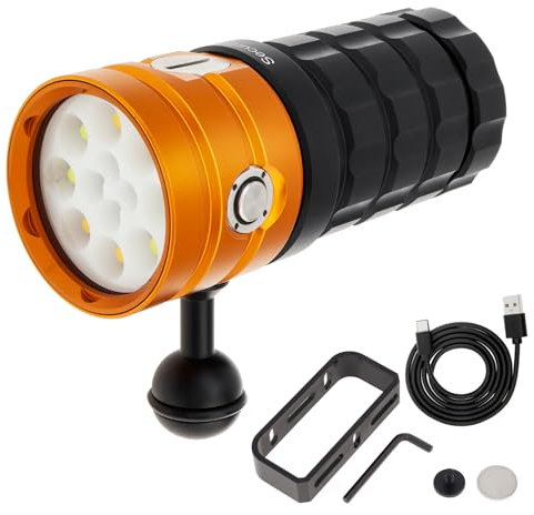 SecurityIng Dive Torch, DF15 25000Lumens Diving Torch, 100m Underwater Video Torch, Scuba Diving Torch with Rechargeable Waterproof Flashlight for Underwater Photography and Videography (DF15)