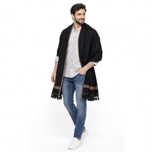 Men's Shawl Lightweight Summer Scarf — Cashmere Feel Shemagh Keffiyeh Wrap, Soft Breathable Cotton Blend Scarves for Men, All Season Festival Travel Beach Scarf, Generous 70×34 Gift (Black)