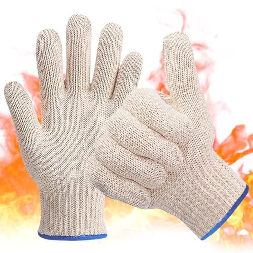 Ssiyiya Oven Gloves, Double-layer Oven Mitts Grilling Gloves, Heat Resistant Hot Surface Handler Oven Mitts with Fingers, Non-Slip Kitchen Gloves for Grilling, Barbecue, Baking, Welding
