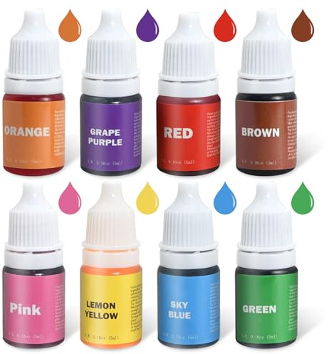 Vezerd 8 Farben Flüssige, Ungiftig 5ml Lipgloss Pigment Seifenfarbe, Lebensmittelfarbe epoxidharz farben set für DIY, Ton, Seife, Kerzen, Badebomben, Lippenbalsam Selber Machen