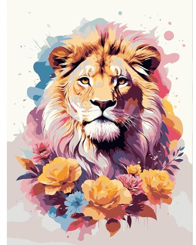 feelive Lion Peinture par Numéro pour Adulte, Kit de Peinture à l'huile sur Toile Bricolage pour Enfant Débutants Avec Pinceau Pigment Acrylique 30x40cm