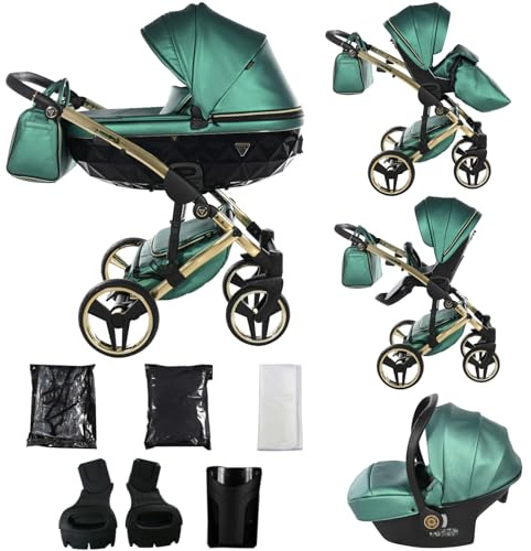 Junama Kinderwagen Diamond Fluo 2in1 3in1 4in1 (02 - Grün, 3in1 mit Autositz)
