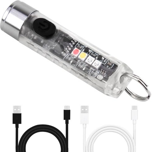 Mini Powerful Torch LED Super Bright 400LM USB-C Rechargeable Pocket Keychain Flashlight with UV, Red Blue Light Modes, IP65 Waterproof, 6 Modes, Magnetic Tail for Night Camping, Emergency, Outdoor