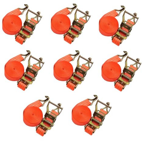Spanngurte 15 M Lang Frachtgurte mit Ratsche, Schwere Ausführung Ratschen-Zurrgurt für Anhänger/LKW/Kleintransporter/Ladungssicherung, Polyester Kontrollgurt mit Doppel-J-Haken(8 pcs)