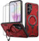 KANSi Cover per Samsung Galaxy A35 / A35 5G con Vetro Temperato*2, Custodia Protettiva per Smartphone con Anello Rotante - Antiurto Bumper Rosso