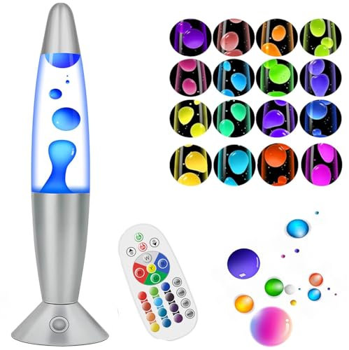 FOOING Flüssigbewegungslampe, Liquid Motion Lampe, 17 Farbwechsel Nachtlicht mit Fernbedienung, Stimmungsbeleuchtung für Schlafzimmer, Entspannter Nighlight für Kinder Erwachsene-16 Silber