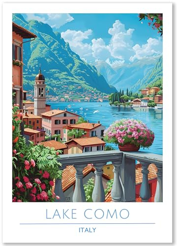 Happymotive – Lake Como Italy Poster Deko Schlafzimmer | Wanddeko & Wandbilder Wohnzimmer | Aesthetic Room Decor | Bilder & Kunstdrucke in A2 40x60, A3 30x40, A4 20x30 300g Papier ohne Rahmen