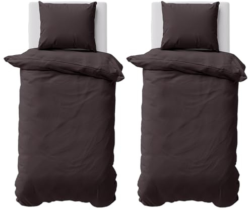 Visaggio Bettwäsche 155x220 cm Bettbezug Baumwolle Renforce 4 TLG Bettwäsche-Set mit Reißverschluss Uni Braun Dunkelbraun
