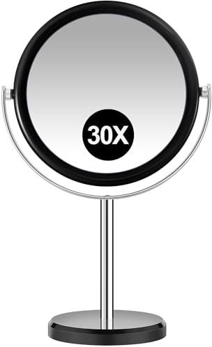 Vergrößerungsspiegel 30fach, Doppelseitiger 1fach & 30fach Kosmetikspiegel, Tischspiegel Kosmetikspiegel mit Vergrößerung mit 360°Rotation,Rasierspiegel für Schlafzimmer und Badezimmer, Schwarz