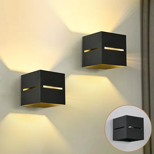 Doughelec LED Wandleuchte Wandlampe Innen, Schwarz Vintage Wandlampe G9 Austauschbarer 6W Warmweiß 3000K mit Lichtschlitz, Aluminium Wandleuchte Up Down Bettlampe Für Wohnzimmer Schlafzimmer 2PCS